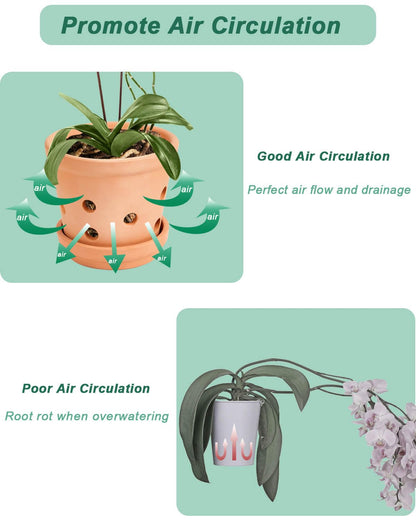 vensovo Terracotta Orchid Pots with Holes and Saucers - Clay Orchid Planter Pots for Repotting, Plant Flower Pots for Orchid Indoor and Outdoor Promotes Air Circulation