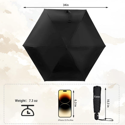 GAOYAING Compact Automatic Travel Umbrella with Case, Mini Small Folding Sun UV, Pocket Purse Umbrella Black