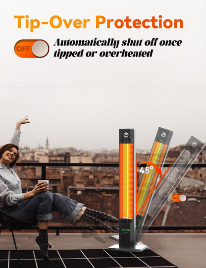 HETRAROOT 42INCH Outdoor Heater, 9Heat Levels & 540Min Timer, Child Safety Lock, IP65 Waterproof Garage Heater, 1500W Infrared Heating,Tip-Over&Overheat Protection,Patio Heaters for Outdoor Use Indoor