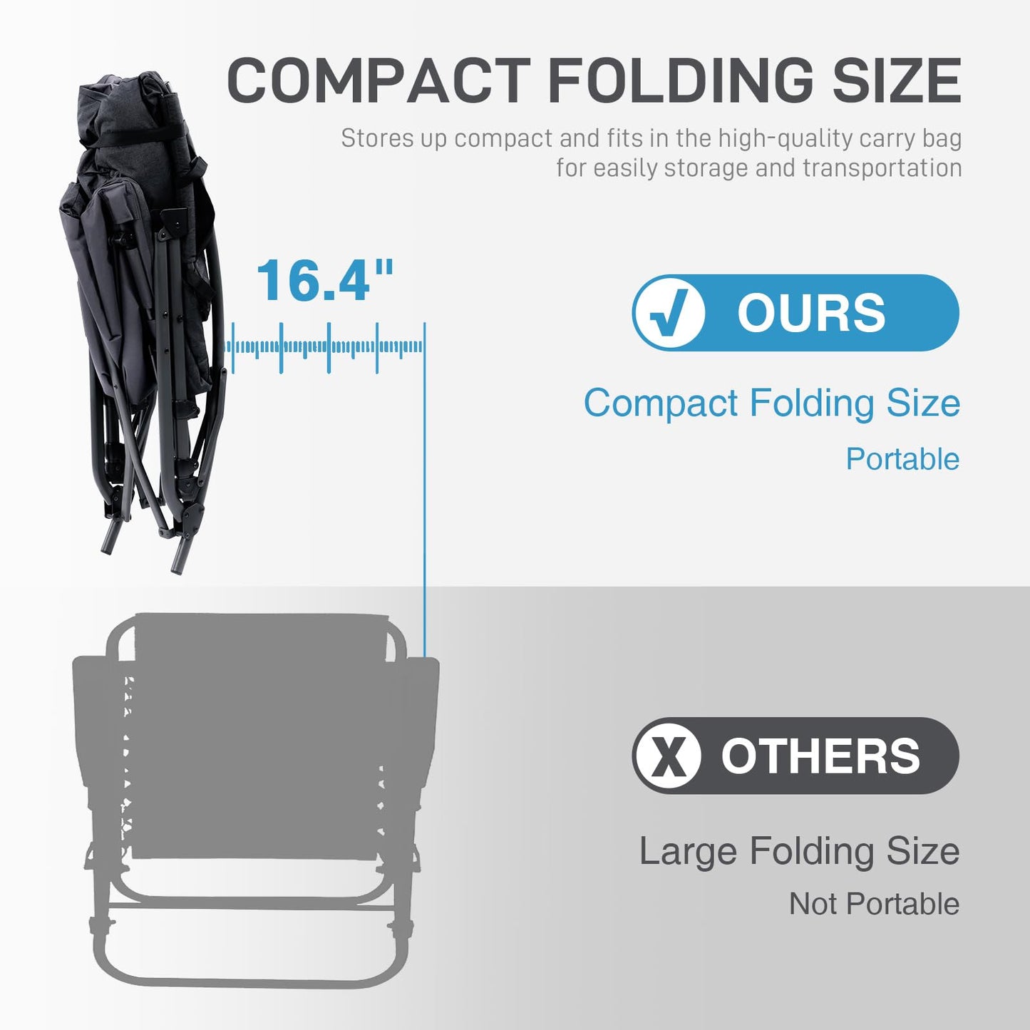 EVER ADVANCED Oversized Folding Rocking Camping Chair, Padded Portable Rocker Chairs for Patio, Lawn and Outdoors, Heavy Duty Hard Armchair for Adults Supports 400lbs, Black