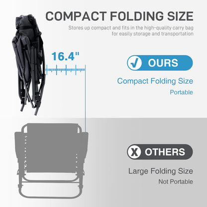 EVER ADVANCED Oversized Folding Rocking Camping Chair, Padded Portable Rocker Chairs for Patio, Lawn and Outdoors, Heavy Duty Hard Armchair for Adults Supports 400lbs, Black