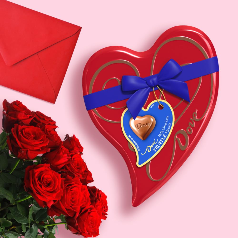DOVE Assorted Chocolate Truffles, Valentines Chocolate Candy Gift, 5.82 oz Heart Tin