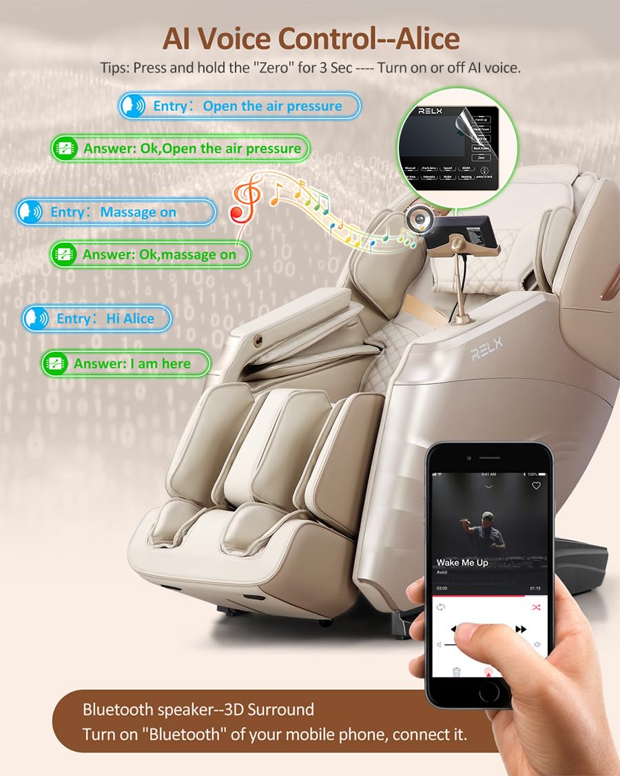 RELX 2025 Massage Chair Full Body, 15 Modes Zero Gravity SL-Track Shiatsu Massage Chair Built-in Heat System, Airbag Massage with Body Scan, Deep Yoga Stretch, Calfrest Extension and AI Control(Cream)