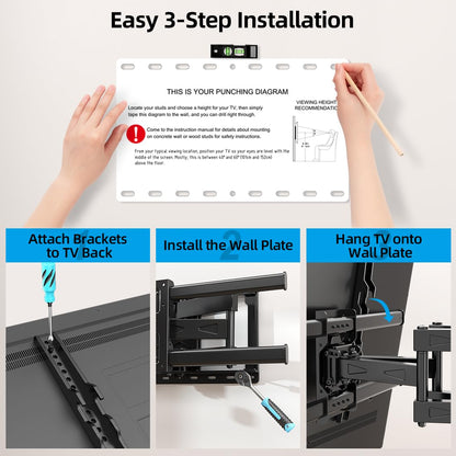HOME VISION Full Motion TV Wall Mount Bracket for 32-85 Inch Flat/Curved TVs, Dual Articulating Arms with Swivel Tilt Level, 132Lbs Capacity, Fits 16 Inch Studs, Max VESA 600x400mm