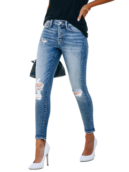 KUNMI Women's Skinny Ripped Trendy Jeans Distressed Stretchy Denim Pants