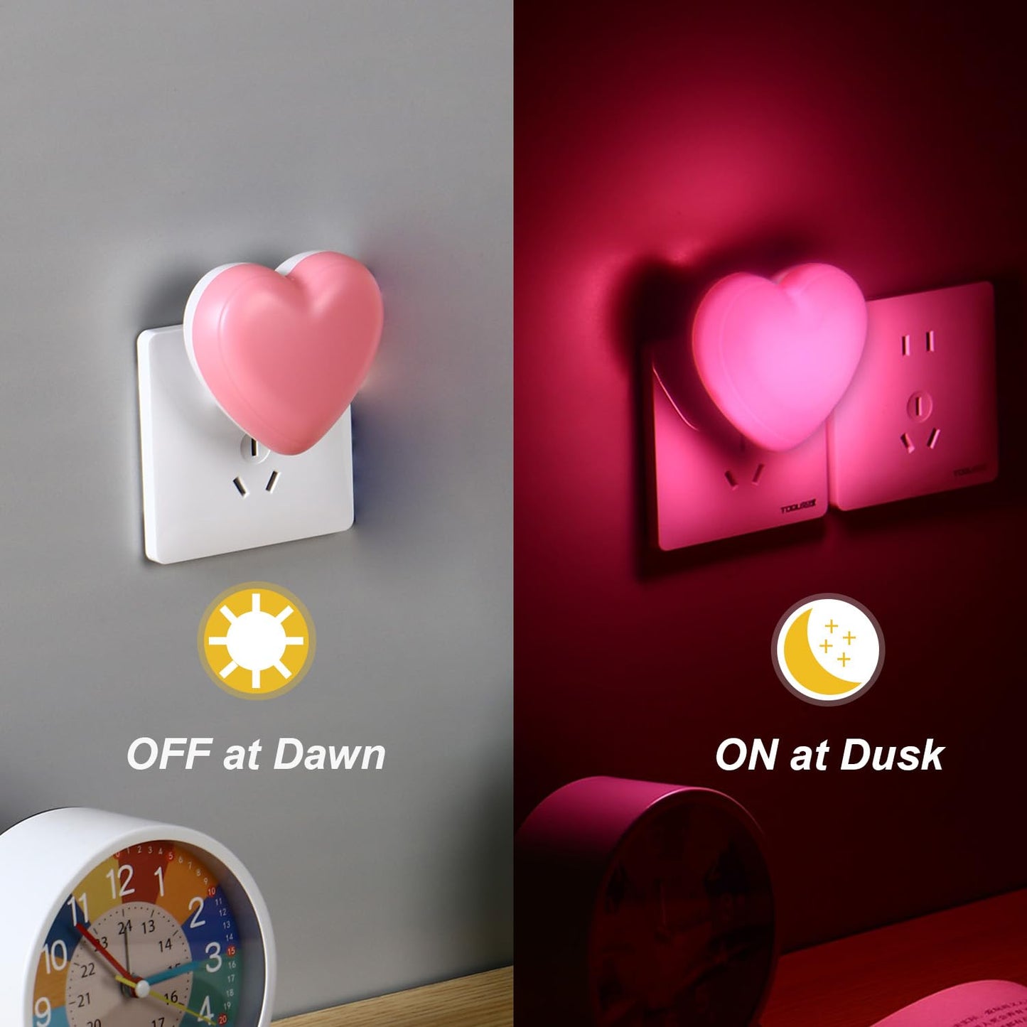 INZU Cute Night Light, Heart Night Light for Kids, LED Nightlight with Auto Dusk to Dawn Sensor, Nightlight Plug into Wall with Soft Warm Light for Bedroom, Nursery, Bathroom, Hallway (Pink 2Pack)