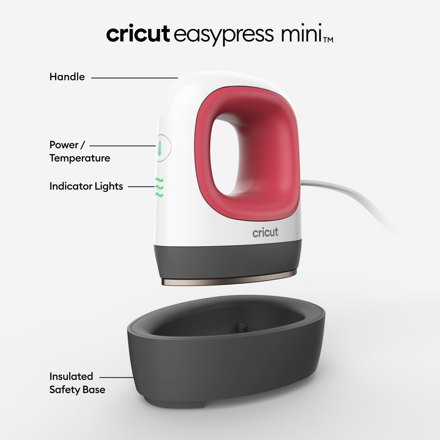 Cricut EasyPress Mini Heat Press for Pressing Small Objects Like Shoes, Stuffed Animals, Hats & More, 3 Heat Settings & Precision Tip, Ceramic-Coated Heat Plate, Compact & Lightweight, Raspberry