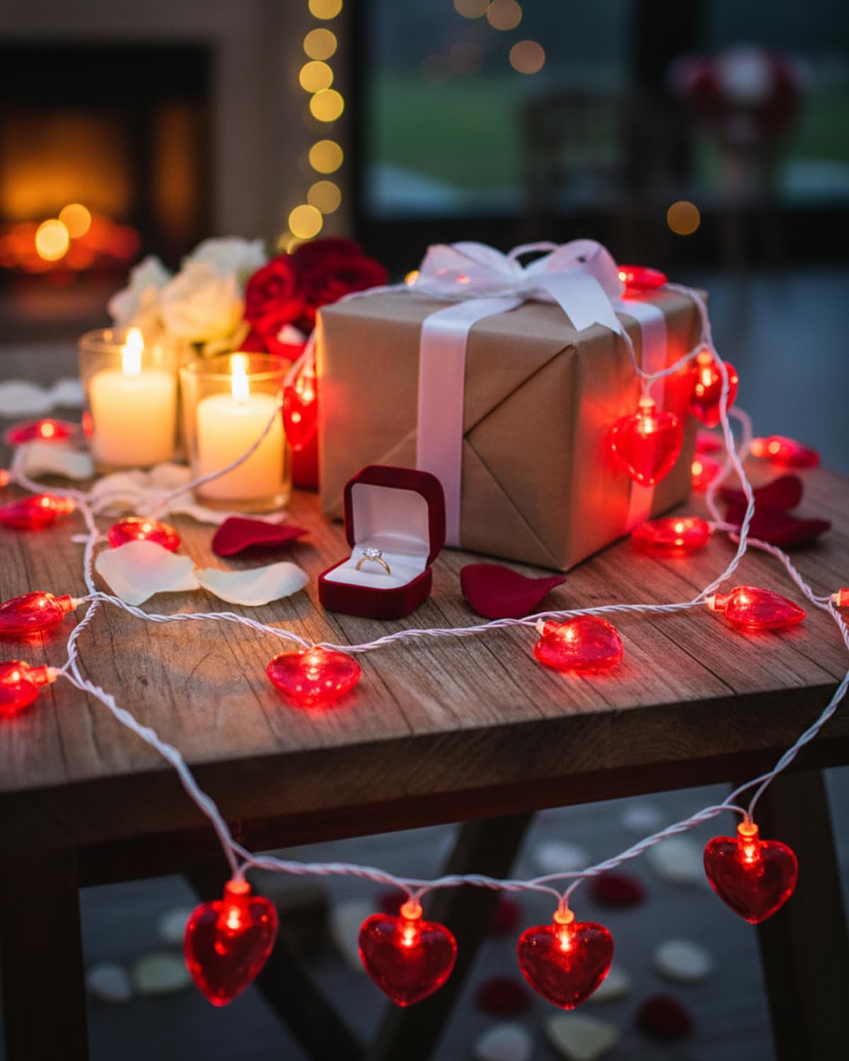 SUNSGNE 8.5Ft Red Heart String Lights, Valentines Lights with 10 LED Red Heart Bulbs for Valentine Mother's Day Wedding Anniversary Party Christmas Decor