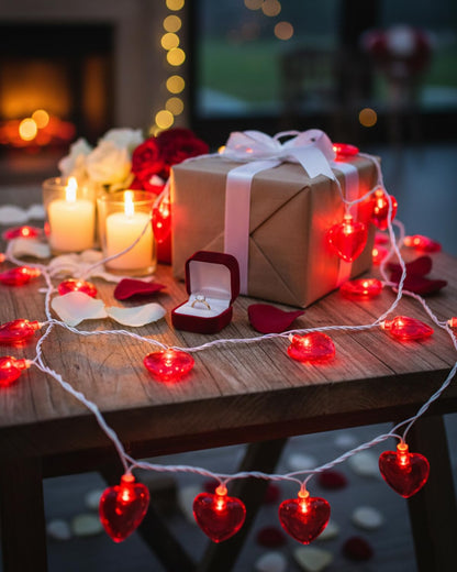 SUNSGNE 8.5Ft Red Heart String Lights, Valentines Lights with 10 LED Red Heart Bulbs for Valentine Mother's Day Wedding Anniversary Party Christmas Decor