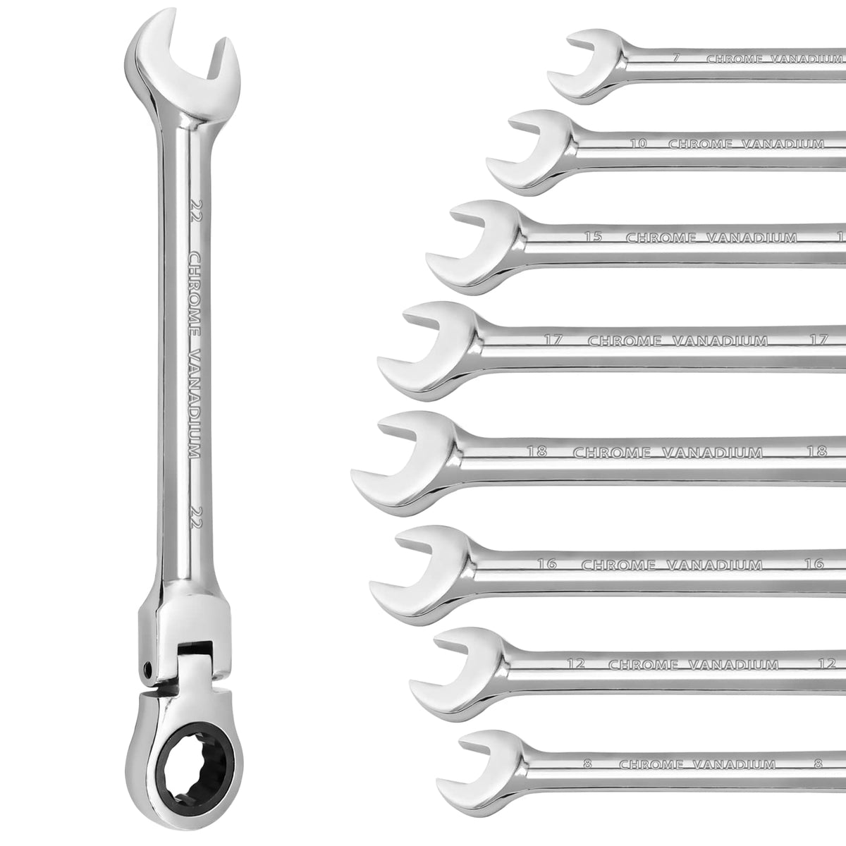 HARSKIYER 16mm Flex Head Ratchet Wrench, 12 Point Chrome Vanadium Steel Combination Spanner with 72 Tooth Ratcheting Gear, Metric Industrial Grade Tool for Automotive and Mechanical Maintenance