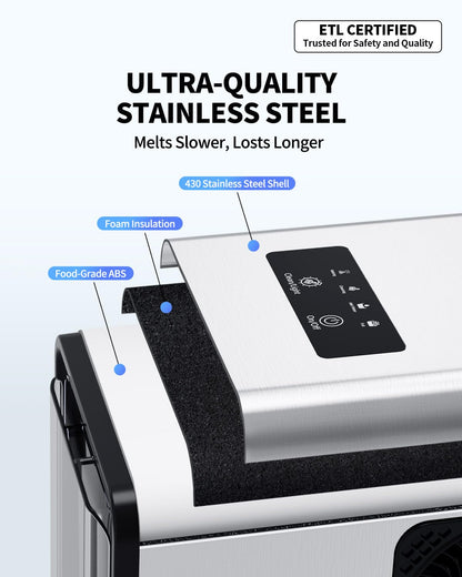 SenCre Nugget Ice Maker Countertop with Auto Water Refill, 42lbs/Day Stainless Steel Ice Machine with Pull-Out Drawer ＆ One-Click Self-Cleaning, Portable Ice Makers for Home/Kitchen/Office