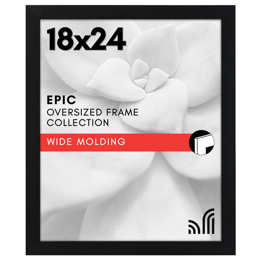 Americanflat 18x24 Poster Frame with Polished Plexiglass - Black Picture Frame - Wide Photo Frames Made of Engineered Wood for Vertical or Horizontal Wall Display - Epic Collection - Black