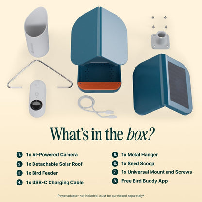 Birdbuddy PRO Solar Smart Bird Feeder with Camera - AI Bird Species Identification, 5MP Photos, 2K HD Video Live Stream Camera, Slow-Motion Video, 2.6in Focus - Blue Solar