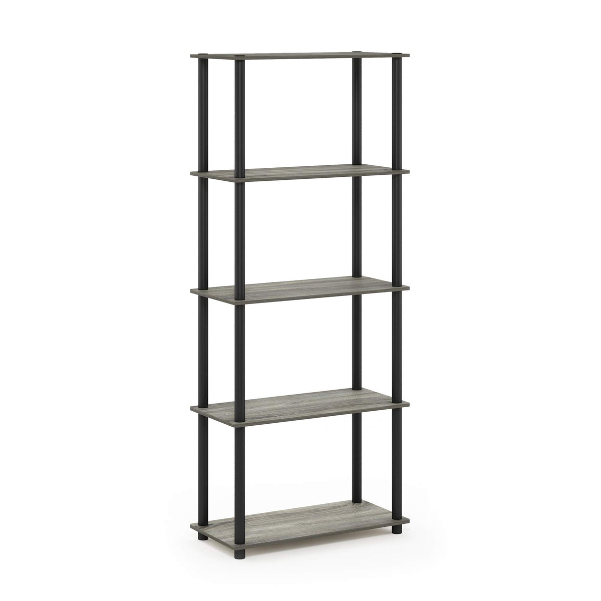 Furinno TURN-N-TUBE Storage Shelves, 5-Tier Book Shelf, Corner Shelf, Toolless Open Shelves, for Organization and Storage, Living Room, Garage, Home Office, French Oak