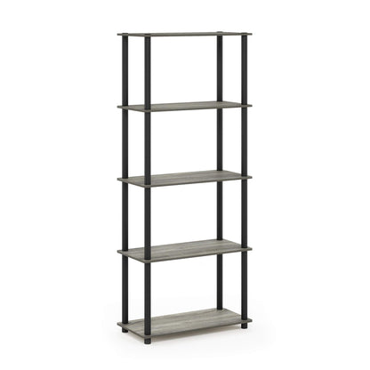 Furinno TURN-N-TUBE Storage Shelves, 5-Tier Book Shelf, Corner Shelf, Toolless Open Shelves, for Organization and Storage, Living Room, Garage, Home Office, French Oak