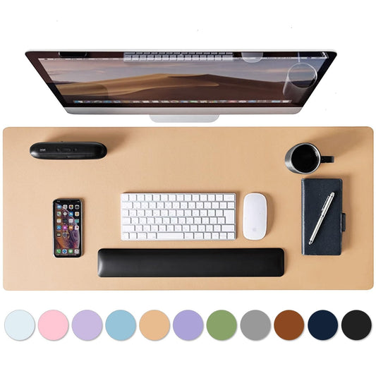 Leather Desk Pad Protector, Mouse Pad, Non-Slip Computer Mat for Desk, PU Leather Office Desk Mat for Home & Office, Waterproof Laptop Desk Blotter Pad for Keyboard and Mouse, Khaki (13.7''X23.6'')