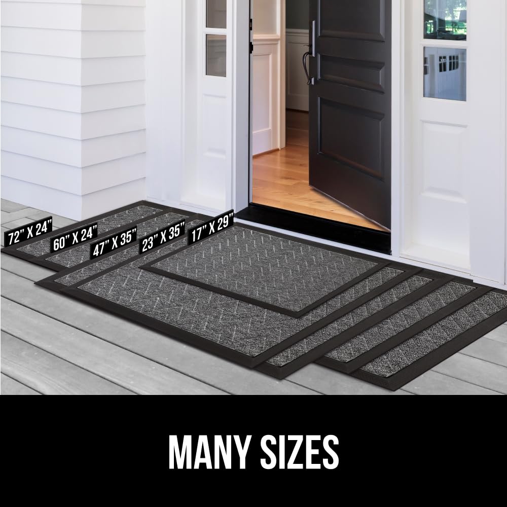GORILLA GRIP 100% Waterproof All-Season WeatherMax Doormat, Durable Natural Rubber, Stain and Fade Resistant, Low Profile, Indoor Outdoor Door Mats, Easy Clean Patio Entrance Mat, 17x29, Gray Diamond