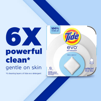 Tide evo Free & Gentle Laundry Detergent Tiles, Fragrance-Free, 40 Medium Sized Loads, Easy to Use, Safe for All Machines and Water Conditions