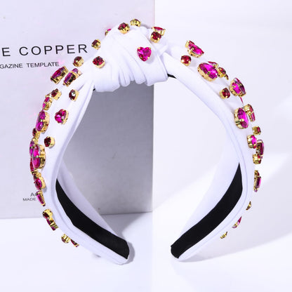 YAHPERN Valentine’s Day Headband for Women Red Pink Heart Knotted Headband Jeweled Rhinestone Crystal Wide Top Knot Hairband Valentine’s Day Hair Accessories Holiday Gifts (Crystal Heart 2)