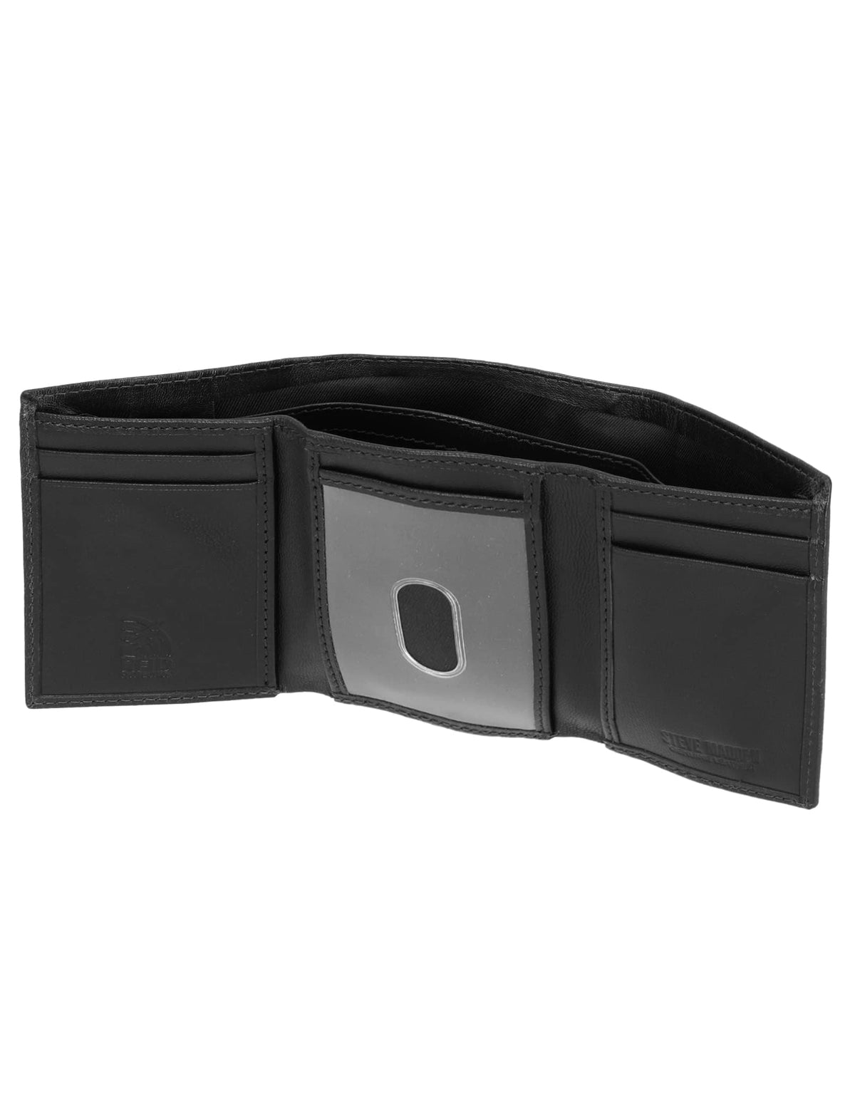 Steve Madden Men's Rfid Trifold Wallet With Id Window, Black, One Size