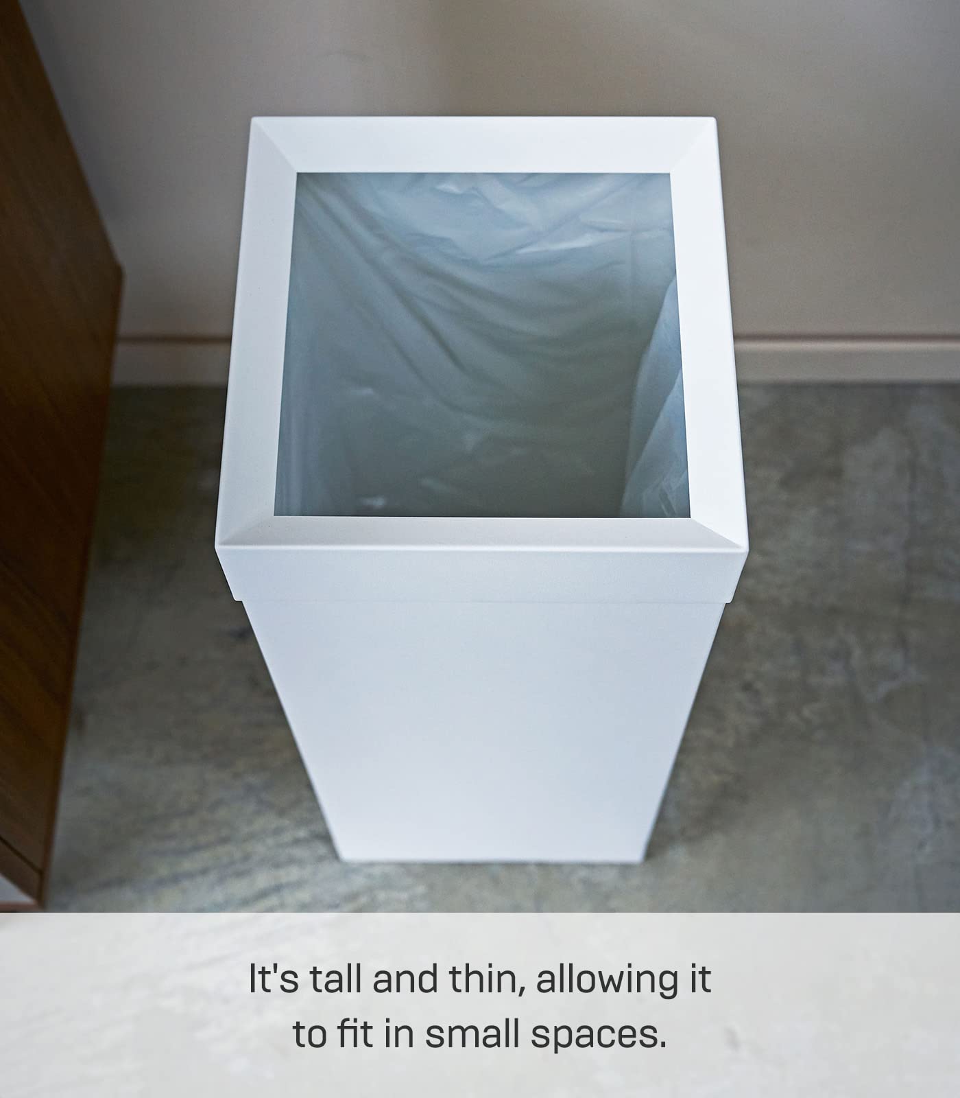 Yamazaki Home Tower Tall Trash Can - Modern Garbage Waste Basket With Handle For Kitchen Bathroom Office - Steel - 7.25 Gallons, 27 Liters