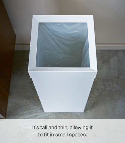 Yamazaki Home Tower Tall Trash Can - Modern Garbage Waste Basket With Handle For Kitchen Bathroom Office - Steel - 7.25 Gallons, 27 Liters