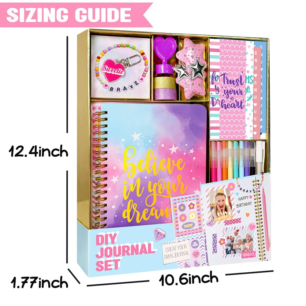 Nollh DIY Journal Kit for Girls - 26PCS Teen Tween Girl Gifts Trendy Stuff, Stocking Stuffers, Scrapbook Supplies Stationery Set, Art Crafts Kit - Ideal Gifts for 8 9 10 11 12 13 14 Year Old Girl