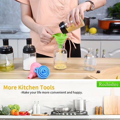 Kitchen Funnel Set 4 Pack, Small and Large, Kitchen Gadgets Accessories Foldable Silicone Collapsible Funnels for Filling Water Bottle Liquid Transfer Food Grade