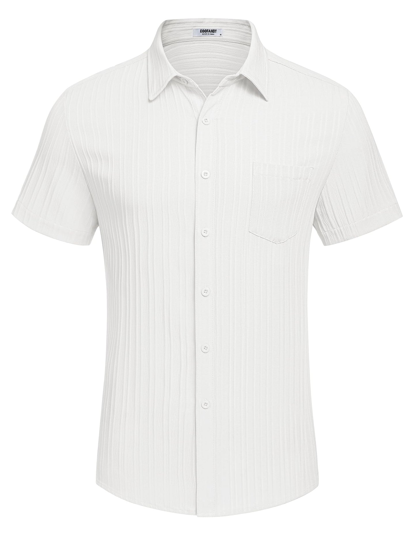 COOFANDY Men's Summer Linen Shirts Short Sleeve Button Down Shirts for Men Fashion Beach Casual Shirt A-White