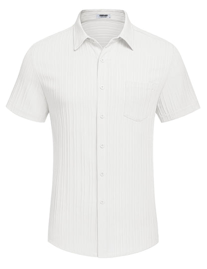 COOFANDY Men's Summer Linen Shirts Short Sleeve Button Down Shirts for Men Fashion Beach Casual Shirt A-White