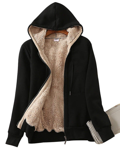 Yeokou Women's Casual Full Zip Up Sherpa Lined Hoodie Sweatshirt Jacket Coat (XX-Large, Black001)