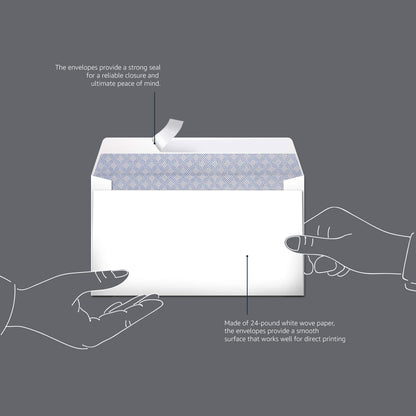 Amazon Basics Quality #6 3/4 Security-Tinted Envelopes with Peel and Seal, 300-Pack, White