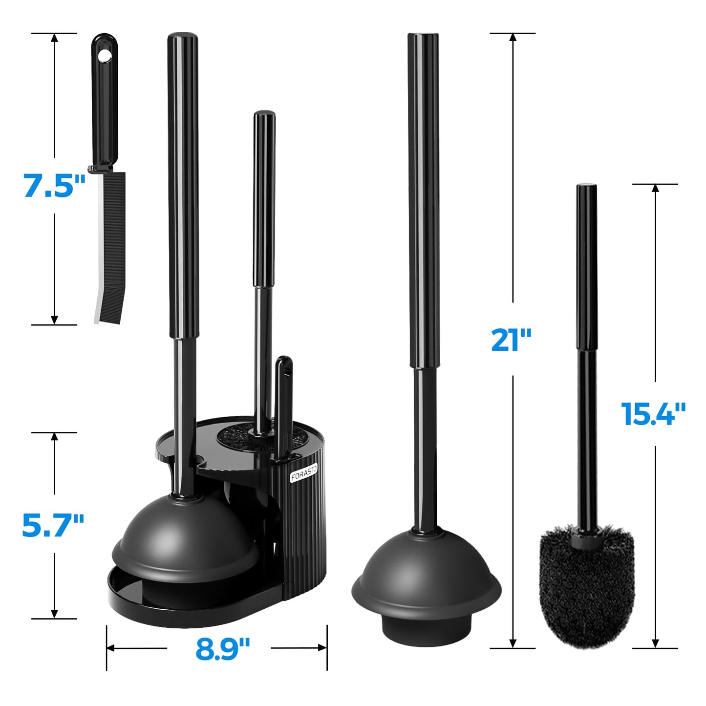 FORASTO 4Pack 3 in 1 Toilet Brush and Plunger Set,Toilet Bowl Brush Plunger Set,Toilet Brush Plunger Combo,Cleaning Brush,Cleaning Supplies, Crevice Cleaning Brush, Bathroom Cleaning Tools
