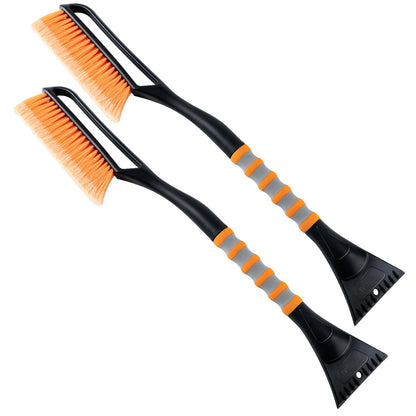 AstroAI 2 Pack 27" Snow Brush and Ice Scrapers for Car Windshield, Detachable Snow Scrapers with Ergonomic Foam Grip for Cars, Trucks, SUVs (Heavy Duty ABS, PVC Brush, Orange)