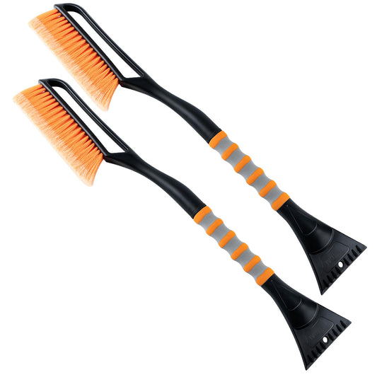 AstroAI 2 Pack 27" Snow Brush and Ice Scrapers for Car Windshield, Detachable Snow Scrapers with Ergonomic Foam Grip for Cars, Trucks, SUVs (Heavy Duty ABS, PVC Brush, Orange)