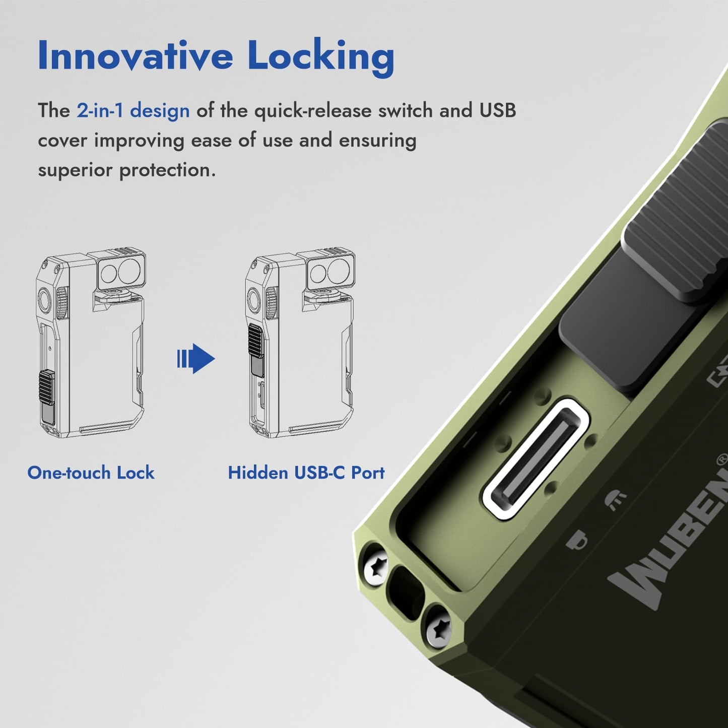 WUBEN G5 Rechargeable EDC Flashlight, Powerful RGB Flashights, 400 Lumens Portable Flat Mini Flashlights, IP68 Waterproof Multi-Mode Magnetic Small Keychain Flashlight for Camping, Emergency (Green)