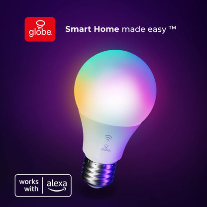 GLOBE Electric 50589 Color-Changing A19 LED Smart Light Bulb, 2.4 GHz Wi-Fi, 60W Equivalent 800LM, Works with Alexa Only, 1-Pack