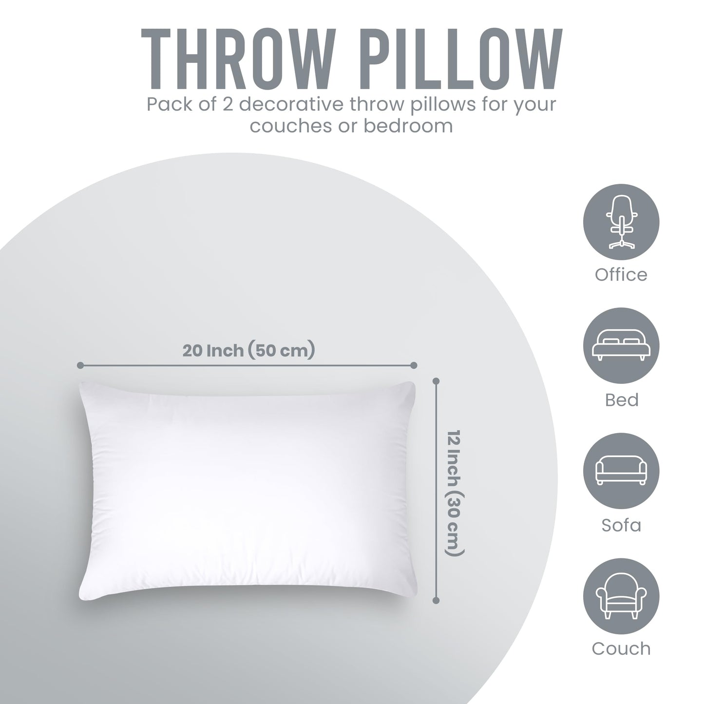 Utopia Bedding Throw Pillows Insert (Pack of 2, White) - 12 x 20 Inches Bed and Couch Pillows - Indoor Decorative Pillow