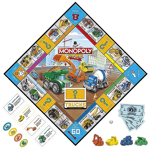 Monopoly Junior Trucks Edition Board Game for Kids Ages 5+, 2-4 Player Kids Games (Amazon Exclusive)