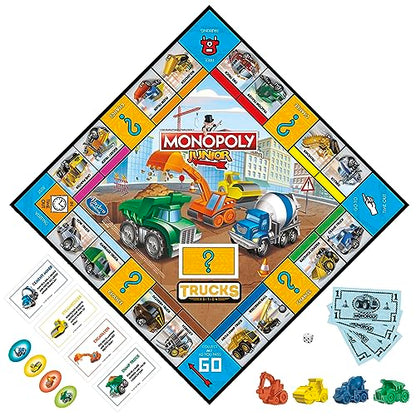 Monopoly Junior Trucks Edition Board Game for Kids Ages 5+, 2-4 Player Kids Games (Amazon Exclusive)