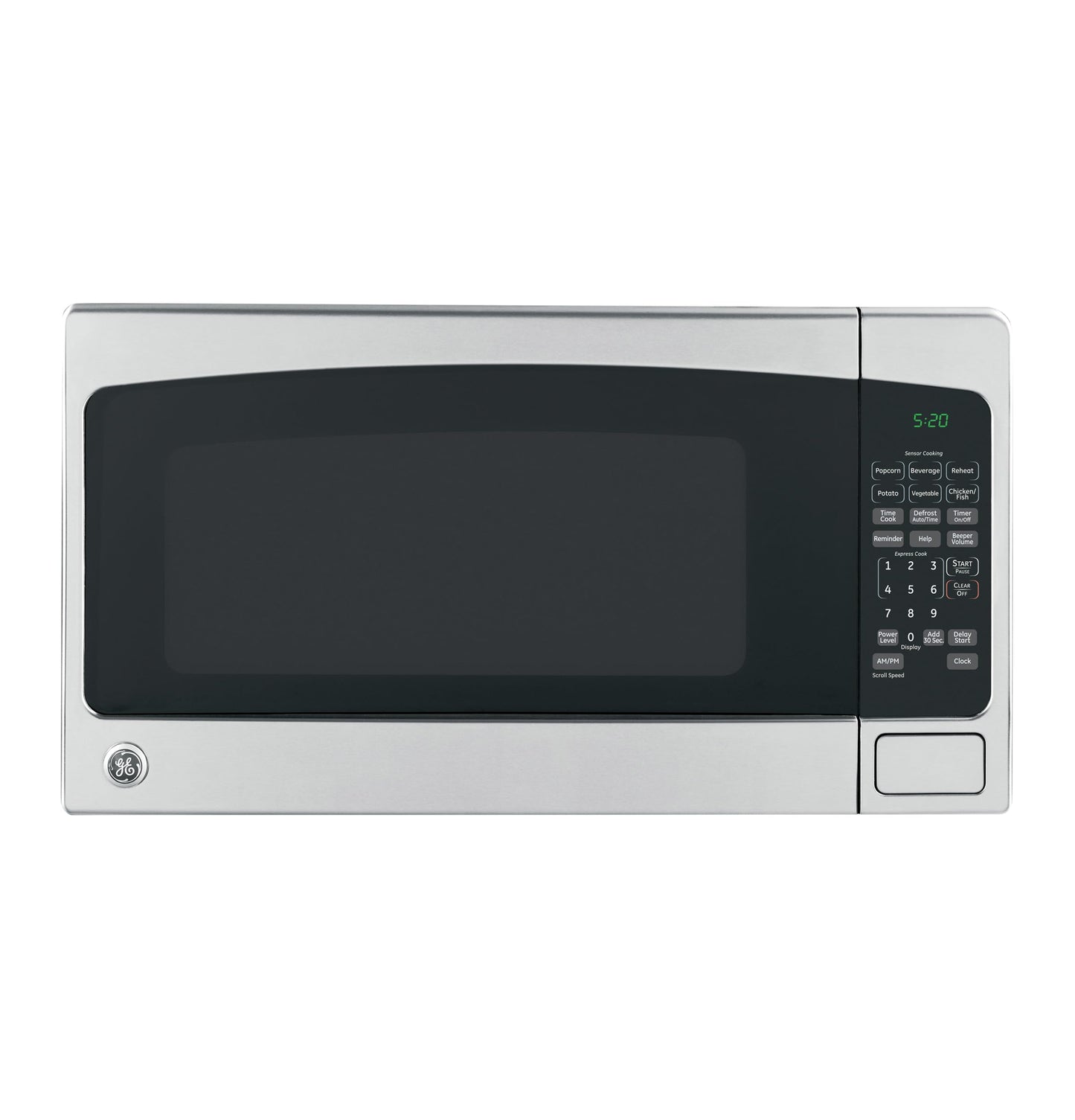 GE Countertop Microwave Oven,1, 200-watt Capacity, 2.0 Cubic Ft., 8 Auto Setting Cooking Settings, Child-Lock Technology, Kitchen Essentials for the Countertop, Dorm Room or Apartment, Stainless Steel