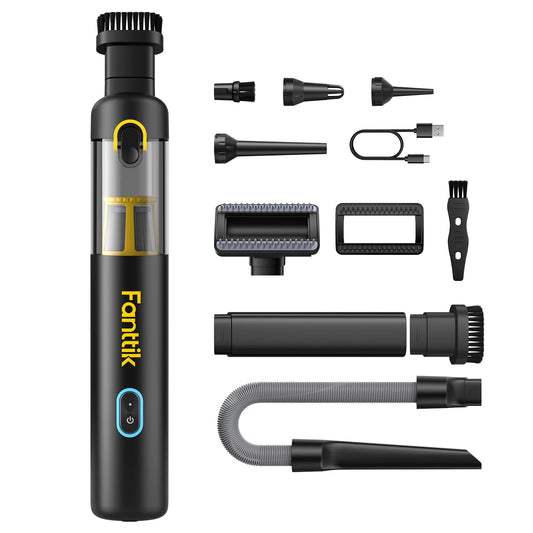 Fanttik Slim V8 Apex Car Vacuum, 4-in-1 Portable Mini Cordless Vacuum with 19000pa Suction Power, Type-C Charge, 2 Suction Modes, Handheld Vacuum for Car, Office Desk, Keyboards (Black)