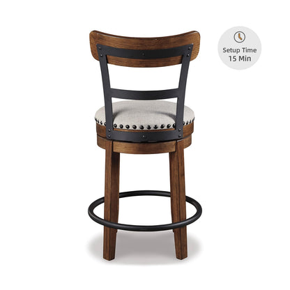 Signature Design by Ashley Valebeck Rustic Farmhouse 24.5” Counter Height Swivel Bar Stool, Brown