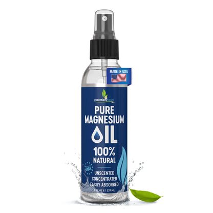 Pure Magnesium Oil Spray 8oz - Topical Magnesium Spray for Sleep Extra Strength - Less Sting - Less Itch - 100% Natural and Organic Oil - Made in USA