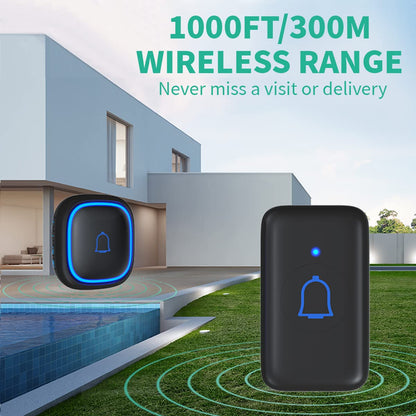 Doorbell Wireless Doorbell Classroom Doorbell IP66 Waterproof 115dB with 56 Chimes Door Bell Ringer Wireless 1000ft Range Battery Doorbells Chime Kit 7 Levels Volume Mute Mode for Home Kid Room Office