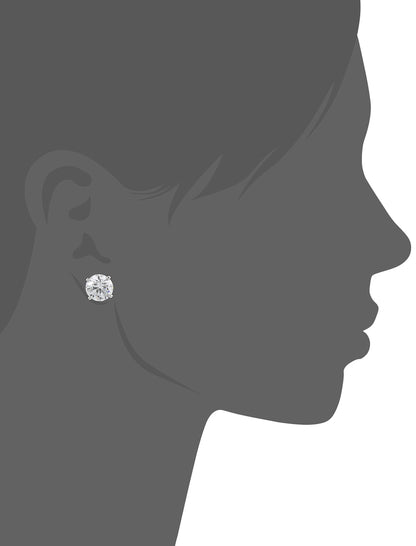 Amazon Essentials Platinum Plated Sterling Silver Round Cut Cubic Zirconia Stud Earrings (6.5mm)