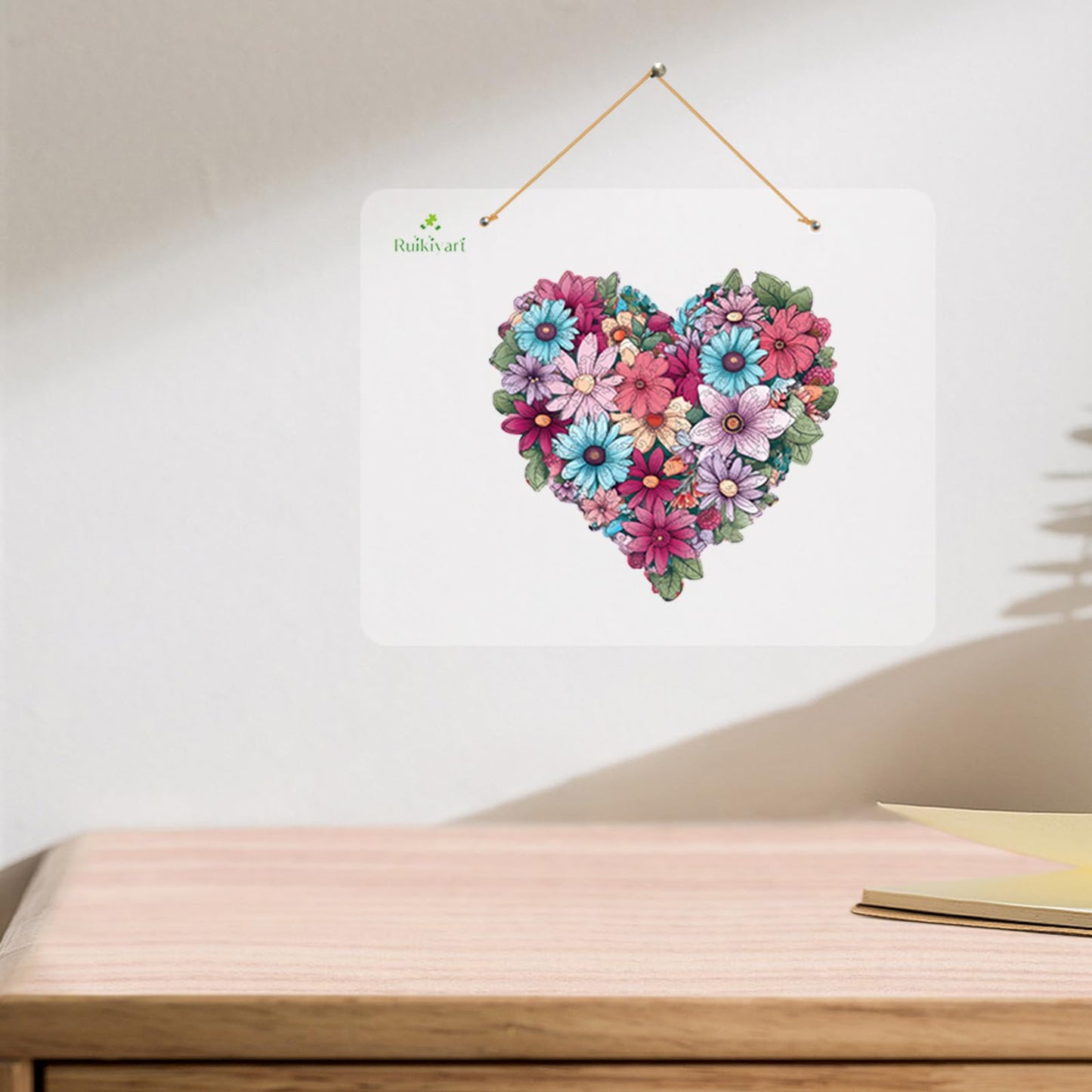 Ruikiyart Valentines Puzzle, Flower Puzzle for Adults 500 Pieces, Heart Flower Wood Jigsaw Puzzles, Wooden Puzzles for Adults Great Valentines Gift for Family Games Adult Home Decoration (17.3"*16.4")