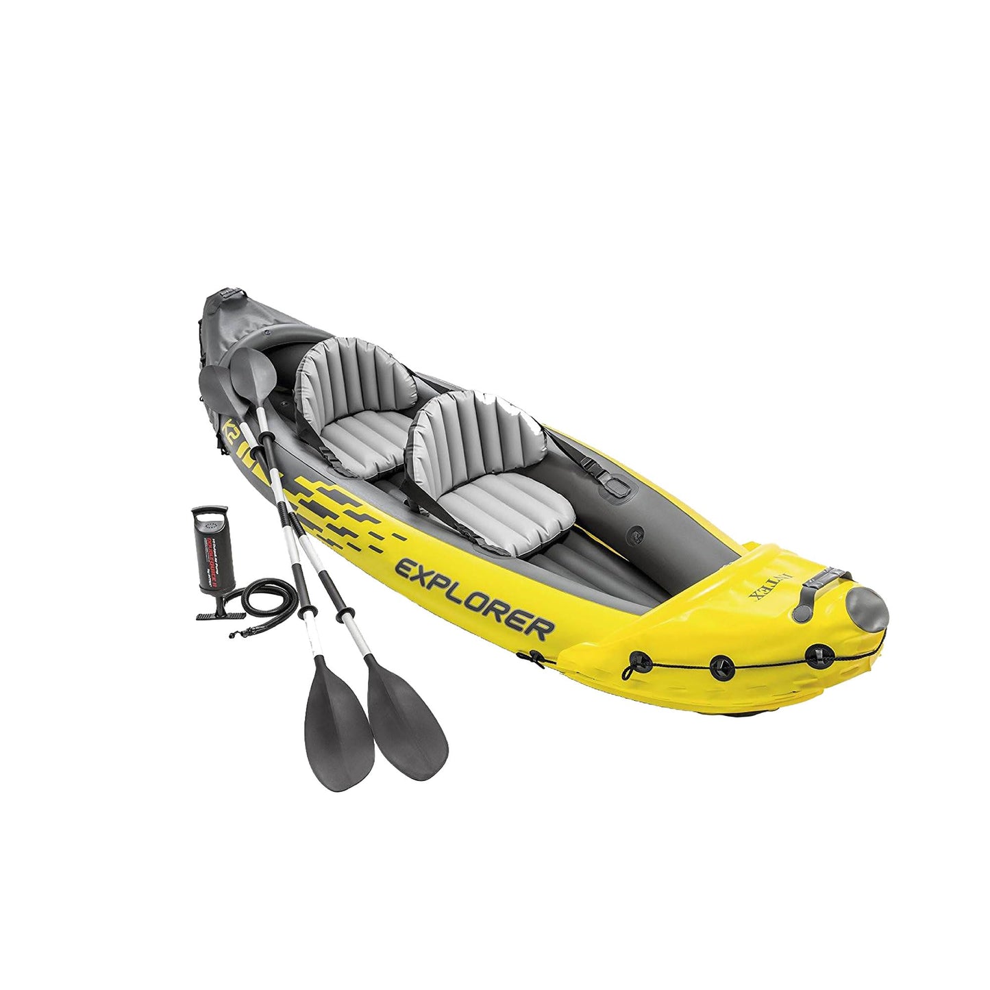 Intex 2-Person Inflatable Kayak Set w/ Pump, Aluminum Oars, Adjustable Seats, Explorer K2 - Tandem Blow-up Raft for Adults, Great for Lakes or Rivers