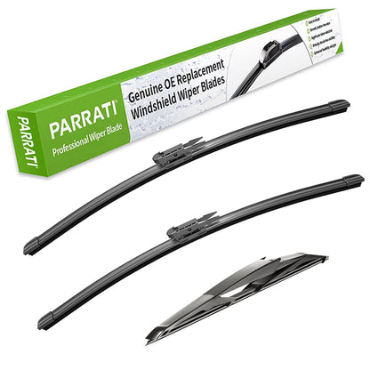 PARRATI® High Performance Premium All-Season Automotive Windshield Wipers with Rear Wiper Blades Replacement for 2012-2019 Aveo Sonic, Easy DIY Install 26"+15"+11" (Set of 3)