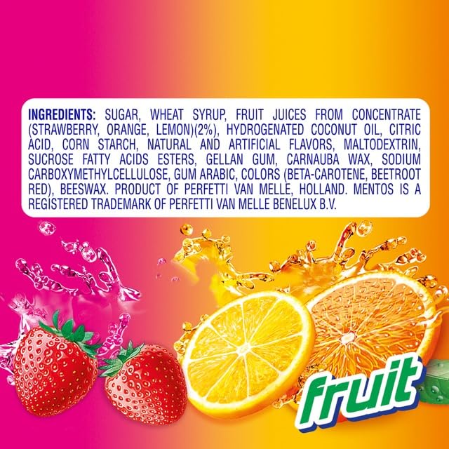 Mentos Candy, Mint Chewy Candy Roll, Fruit, Non-Melting, Holiday, Party, Concessions, Office, 14 Pieces (Bulk Pack of 15) - Packaging May Vary